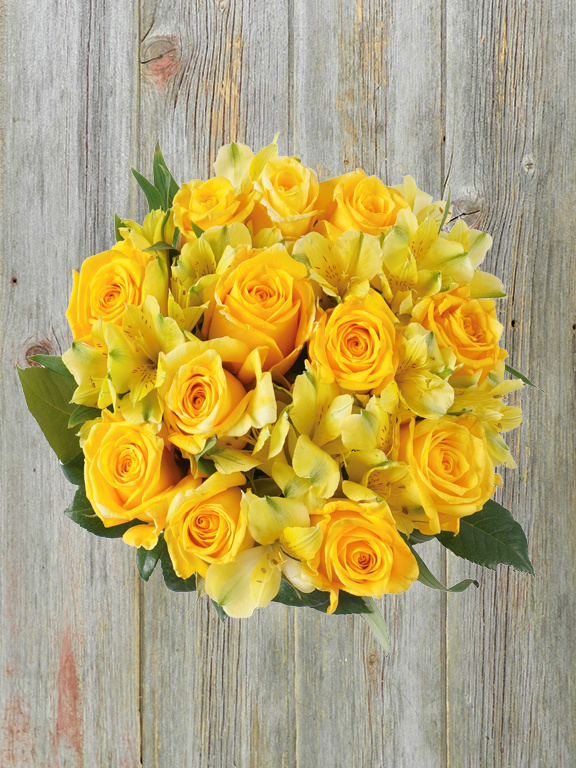 MONOCHROMATIC YELLOW ALSTROMERIA AND ROSE 18 STEM BOUQUET